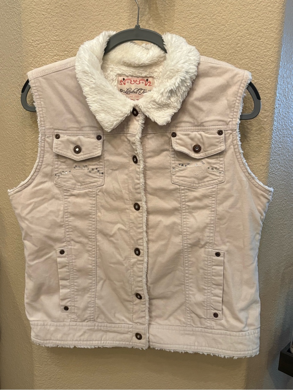 Limited Too Girls Teens Ivory Sherpa-Lined Corduroy Sleeveless Vest Size XXXL